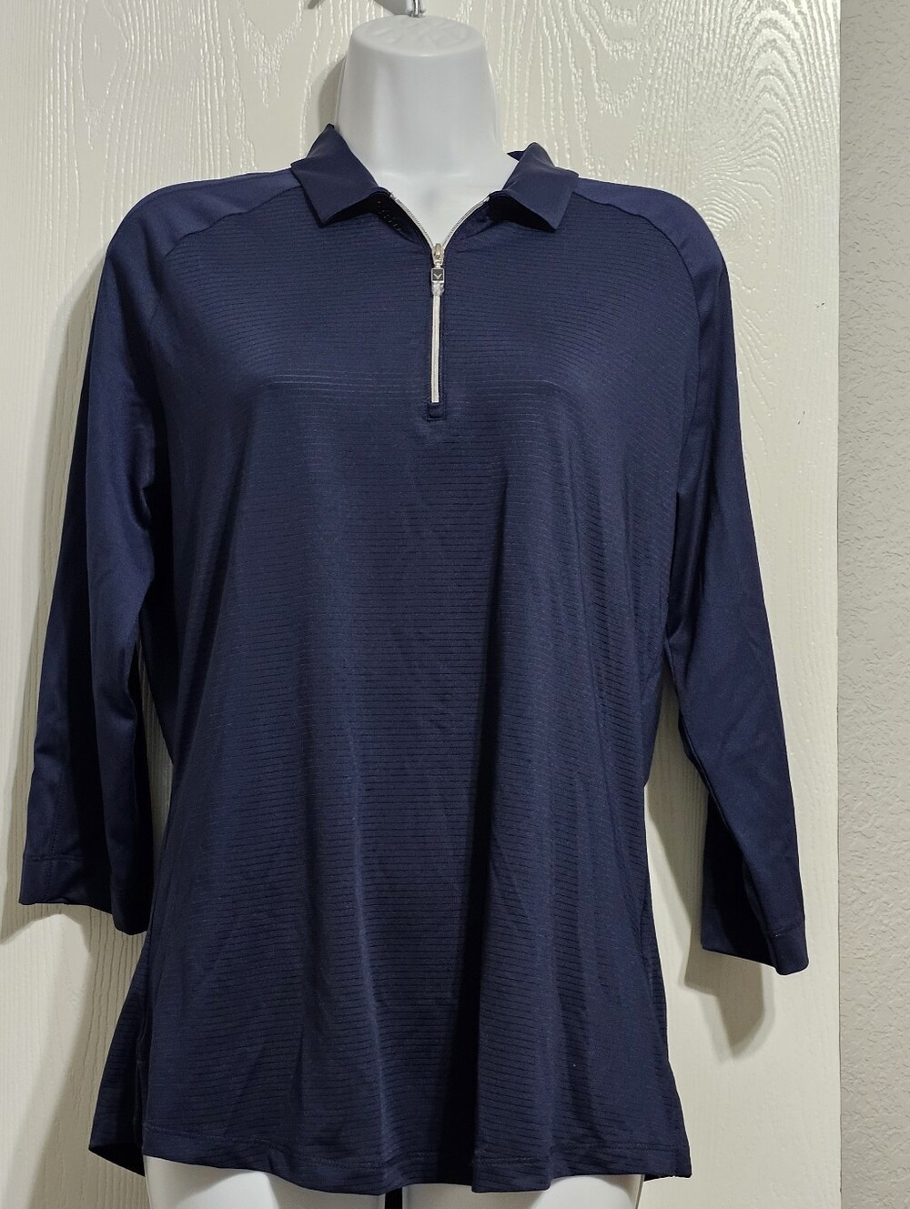 Women's Callaway Blue 3/4-sleeve Textured Quarter-zip Pullover Size L